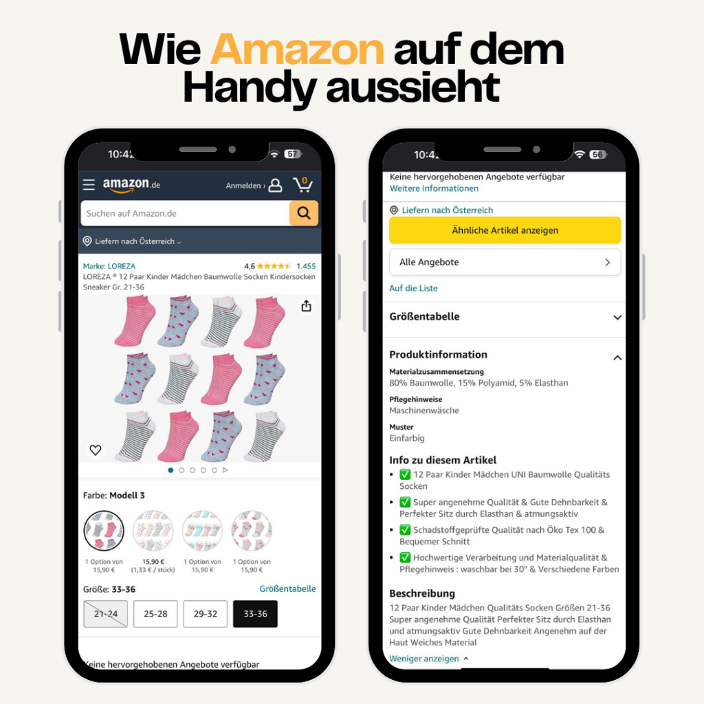 Wie Amazon Produktbeschreibung auf dem Handy aussehen